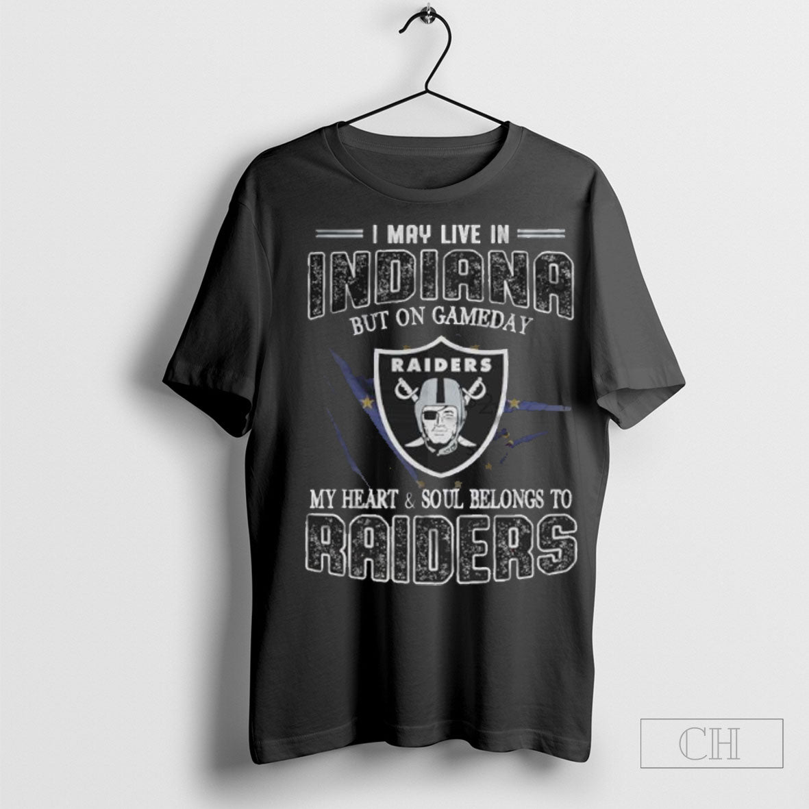 I May Live In Indiana But On Game Day My Heart And Soul Belongs To Las Vegas Raiders Shirt
