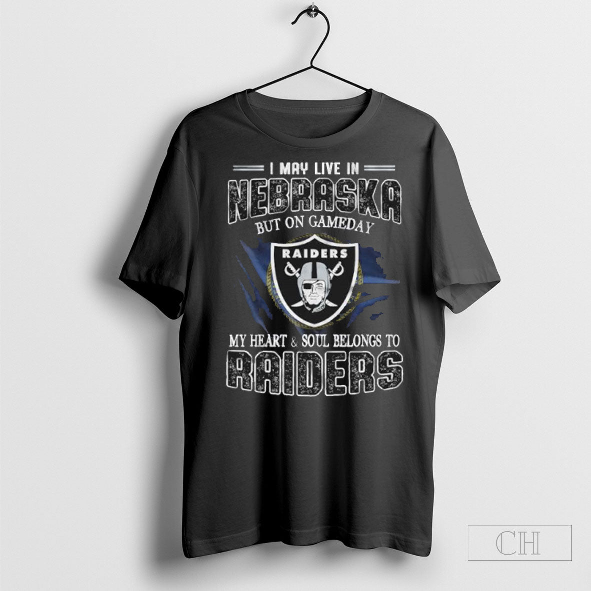 I May Live In Nebraska But On Game Day My Heart And Soul Belongs To Las Vegas Raiders Shirt
