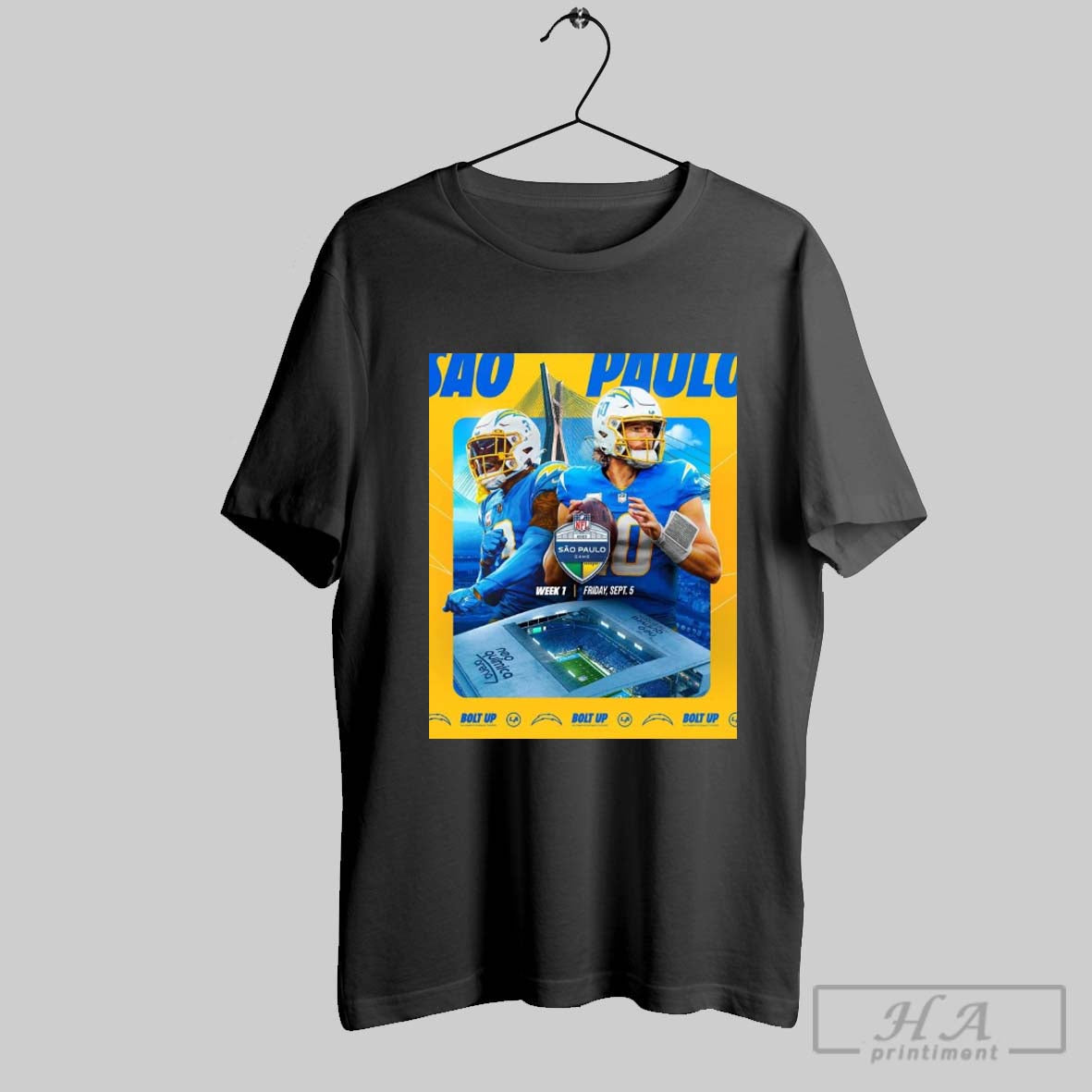 Los Angeles Chargers Football 2025 Nfl Sao Paulo Game Week 1 Friday September 5 Bolt Up Poster T Shirt