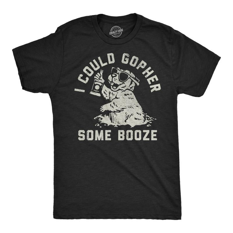 Mens Funny T Shirts I Could Gopher Some Booze Sarcastic Drinking Graphic Novelty Tee For Men Mens Funny T Shirts Cool Tees Soft Stylish Casual Menswear Animal Apparel for Men Funny Drinking Short Black -