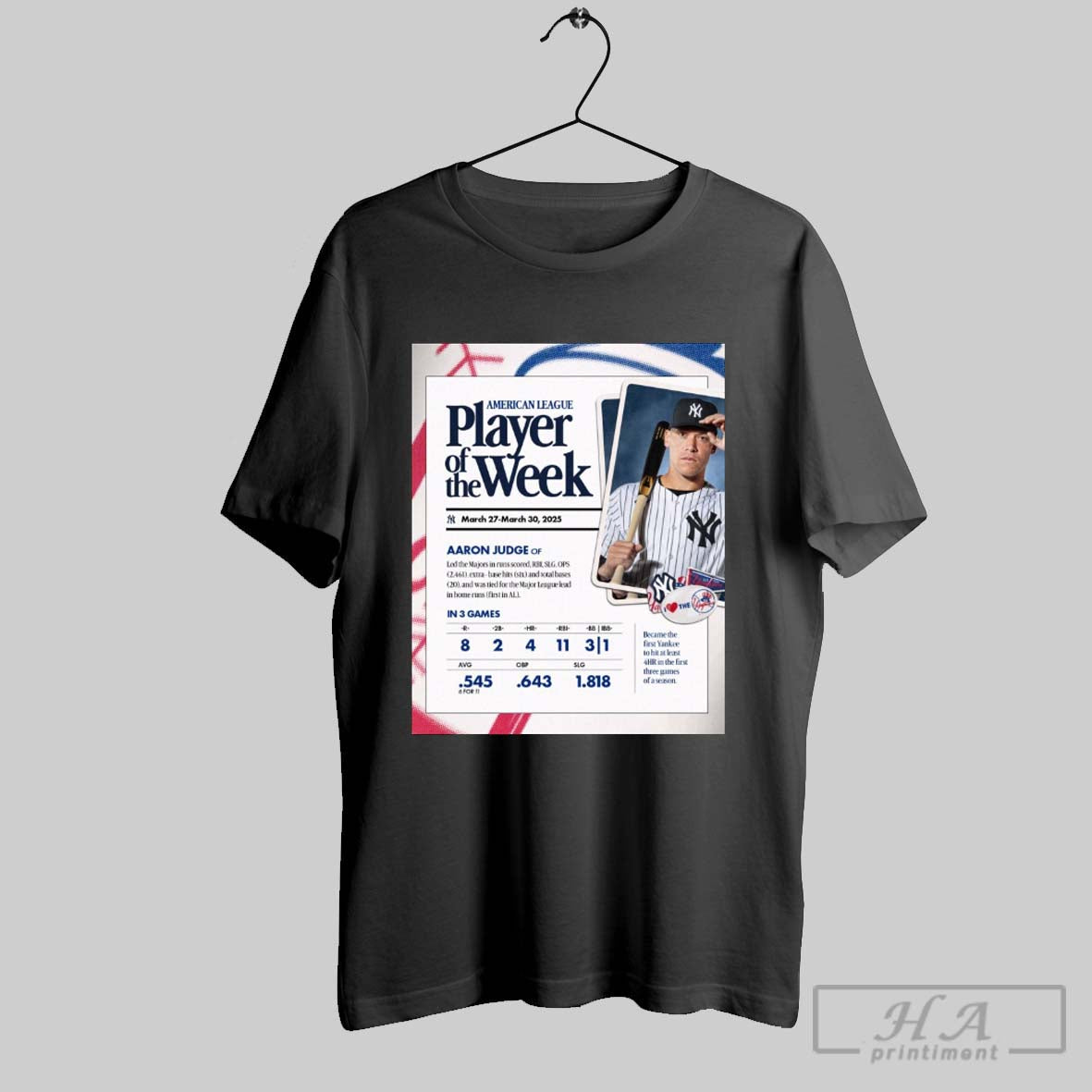 New York Yankees American League Player Of The Week March 27 March 30 2025 Aaron Judge Poster T Shirt