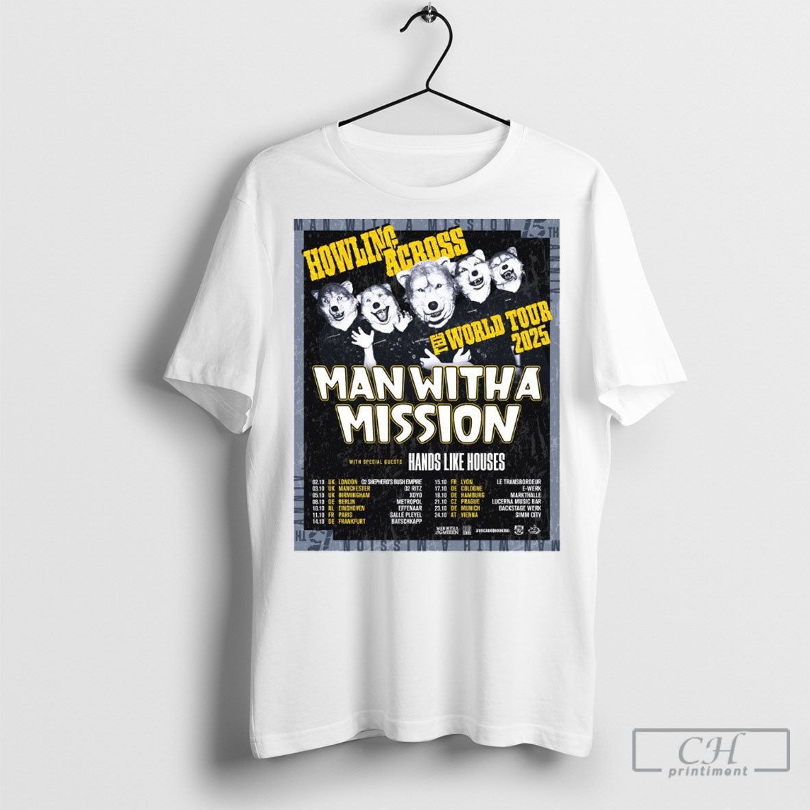 Official Howling Across The World Tour 2025 Man With A Mission With Special Guests Hands Like Houses Poster T Shirt