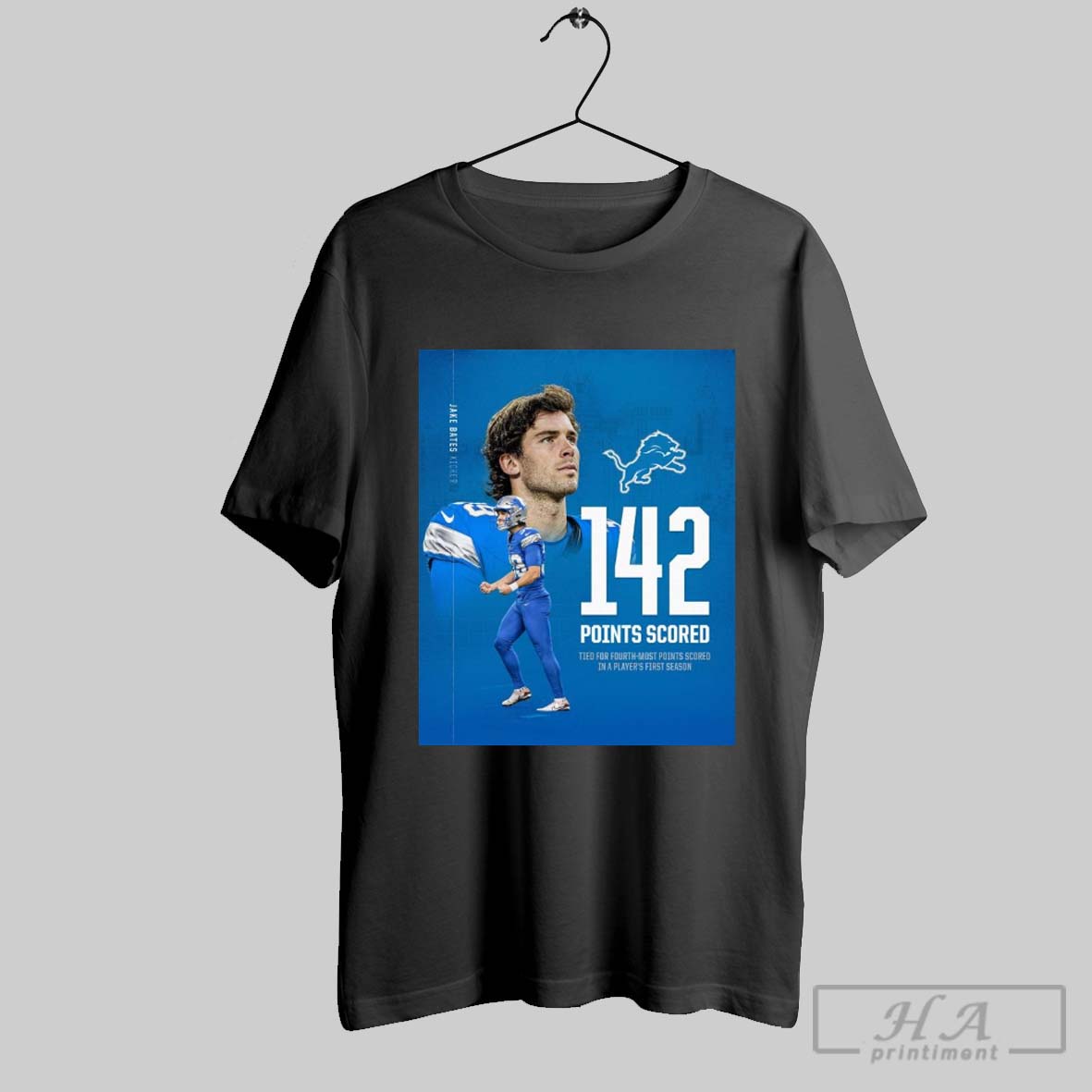 Official Jake Bates Detroit Lions Nfl 142 Points Scored Tied For Fourth Most Points Scored In A Players First Season Poster T Shirt
