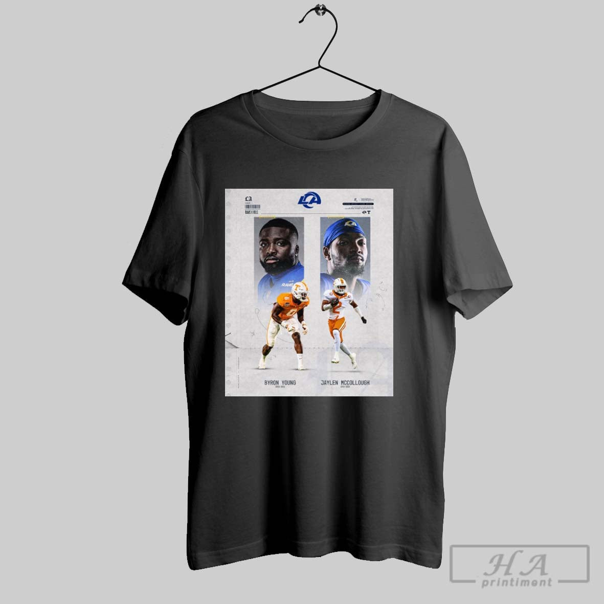 Official Los Angeles Rams X Tennessee Vols Football Byron Young Jaylen Mccollough Poster T Shirt