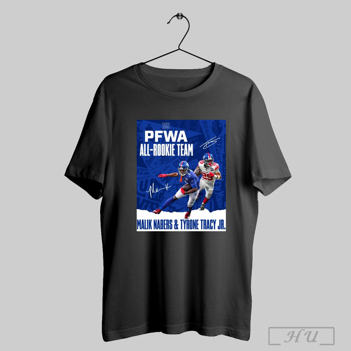 Official New York Giants Pfwa All Rookie Team Malik Nabers And Tyrone Tracy Jr Signatures Poster T Shirts Sweatshirt Hoodies Poster