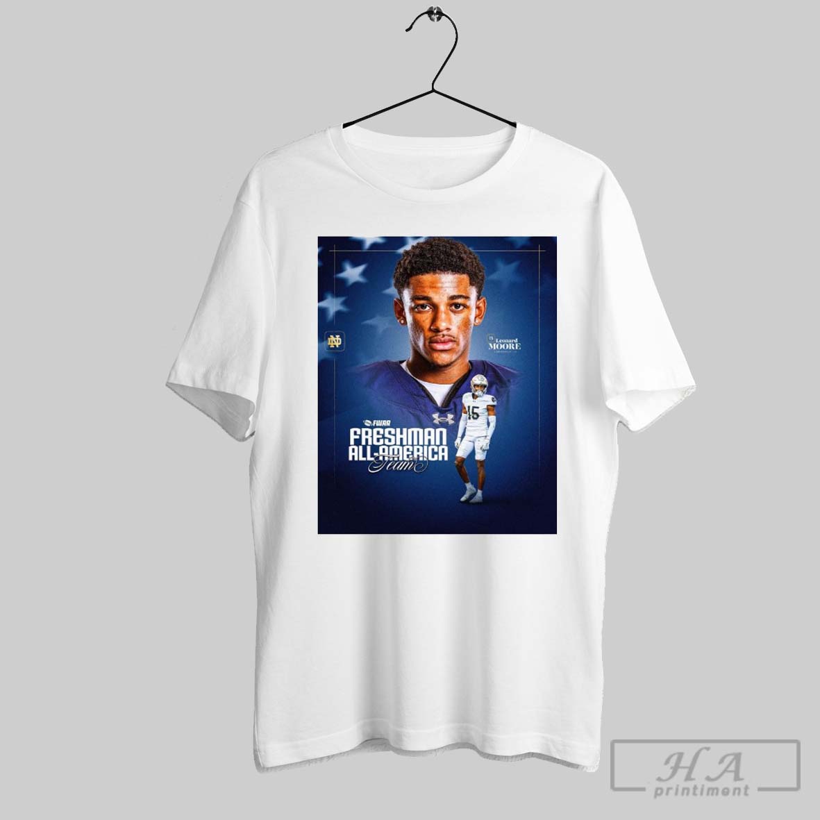 Official Notre Dame Fighting Irish Leonard Moore Cornerback Fwaa Freshman All America Team Poster T Shirt