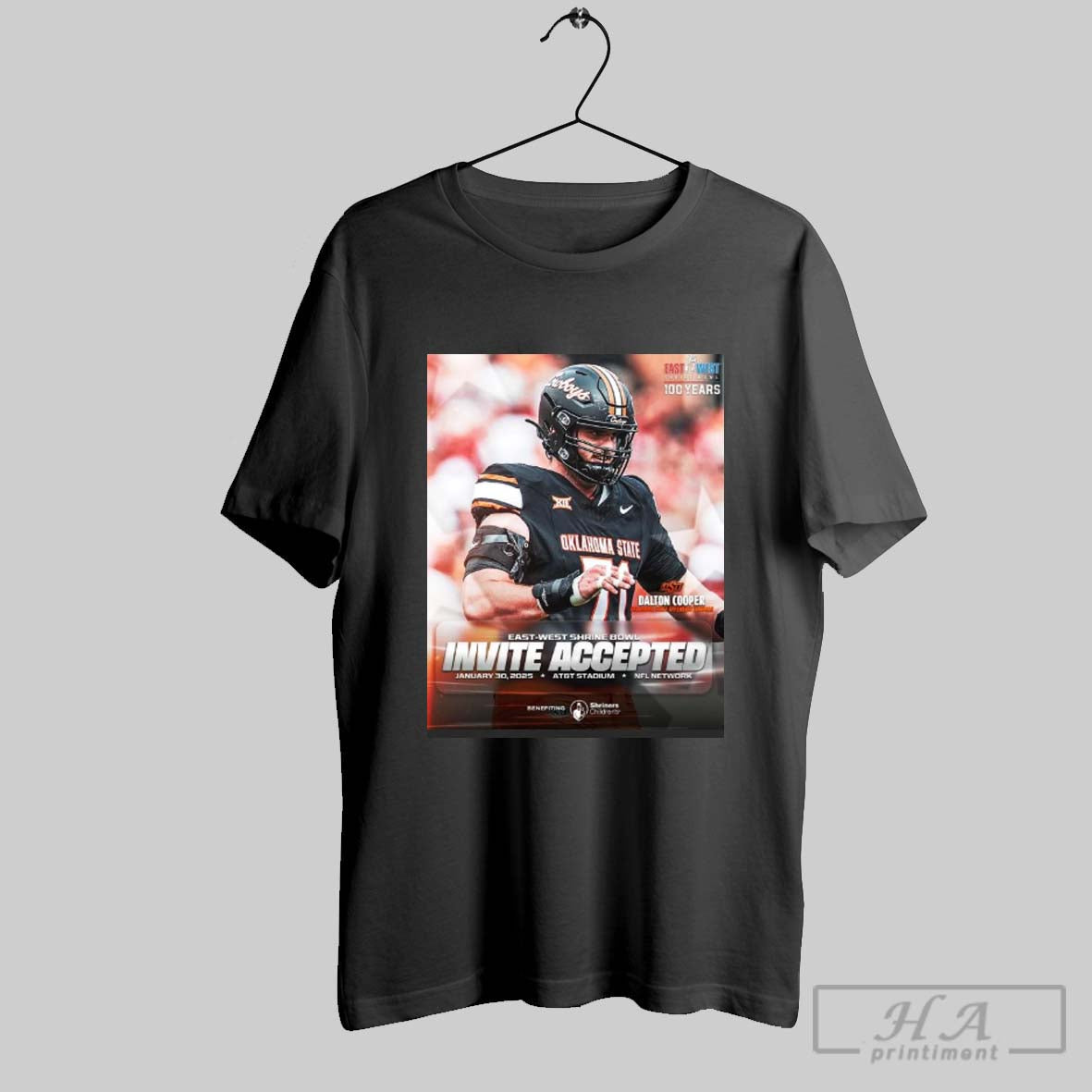 Official Poster Dalton Cooper Oklahoma State Cowboys East West Shrine Bowl Football Invite Accepted January 30 2025 Att Stadium T Shirt