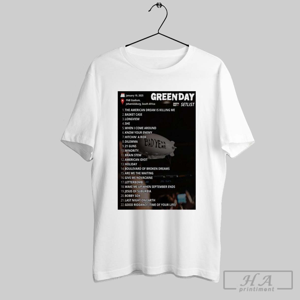 Official Poster Green Day Setlist Johannesburg South Africa January 19 2025 T Shirts