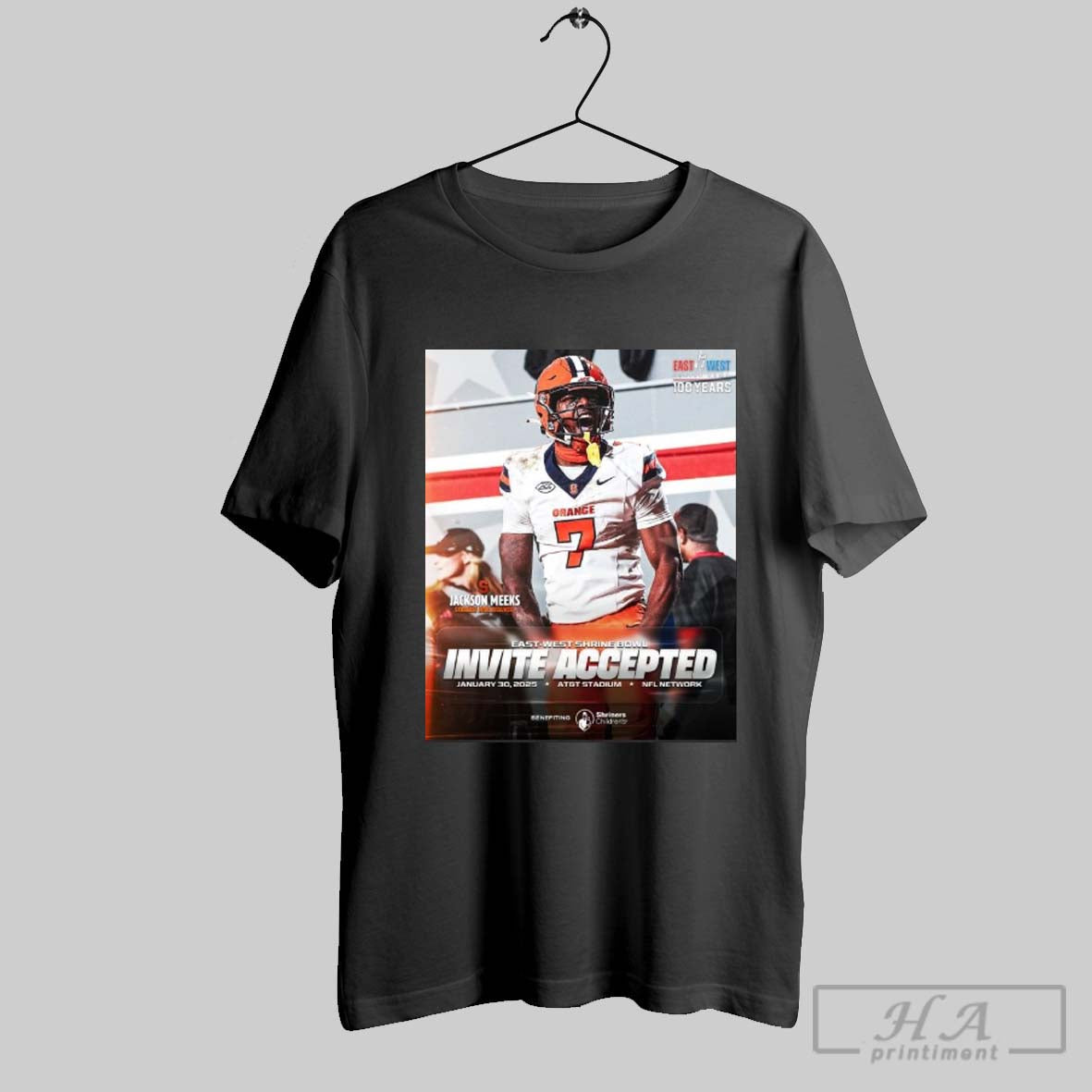 Official Poster Jackson Meeks Syracuse Orange East West Shrine Bowl Football Invite Accepted January 30 2025 Att Stadium T Shirt