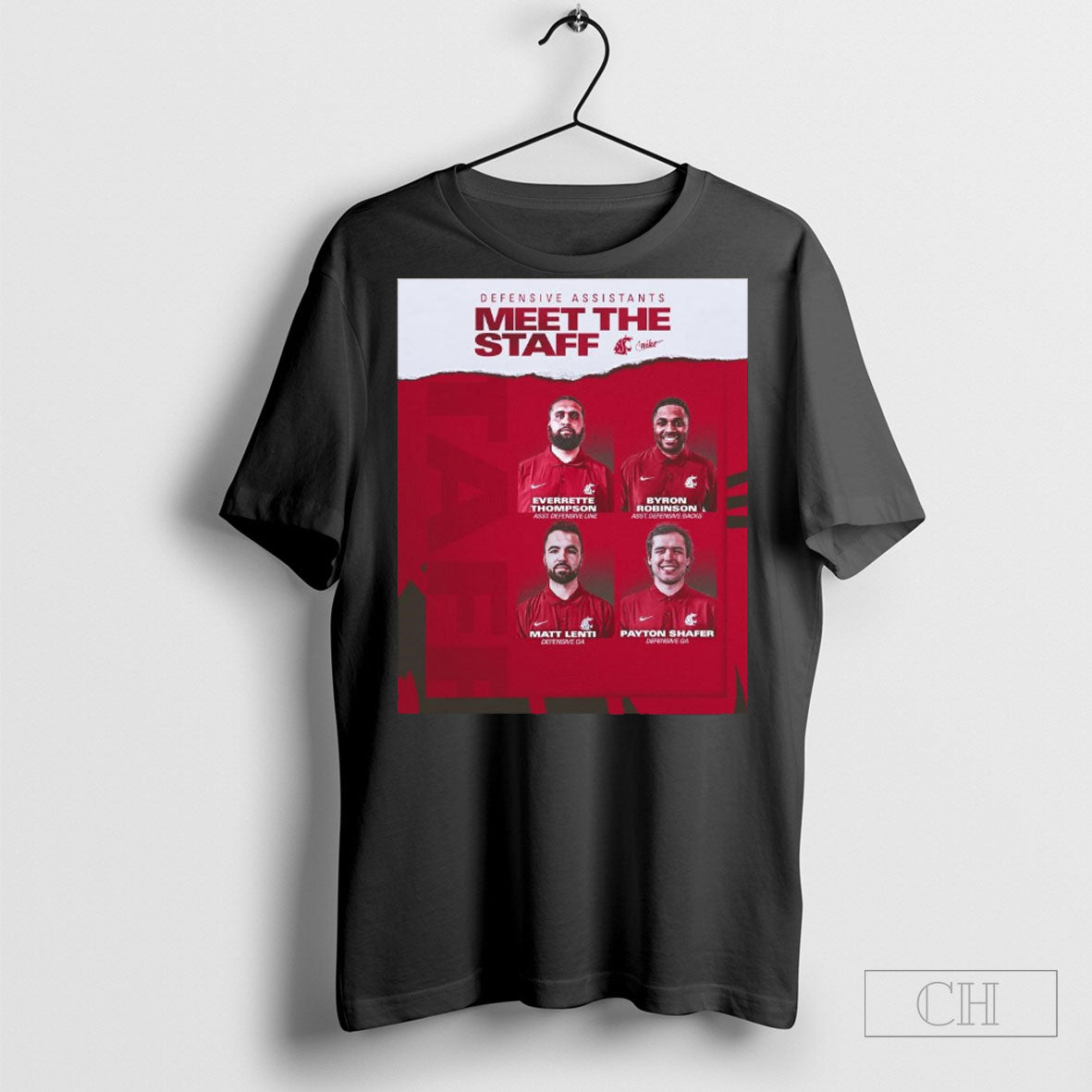 Official Washington State Football Defensive Assistants Meet The Staff Everrette Thompson Byron Robinson Matt Lenti Payton Shafer Poster T Shirt