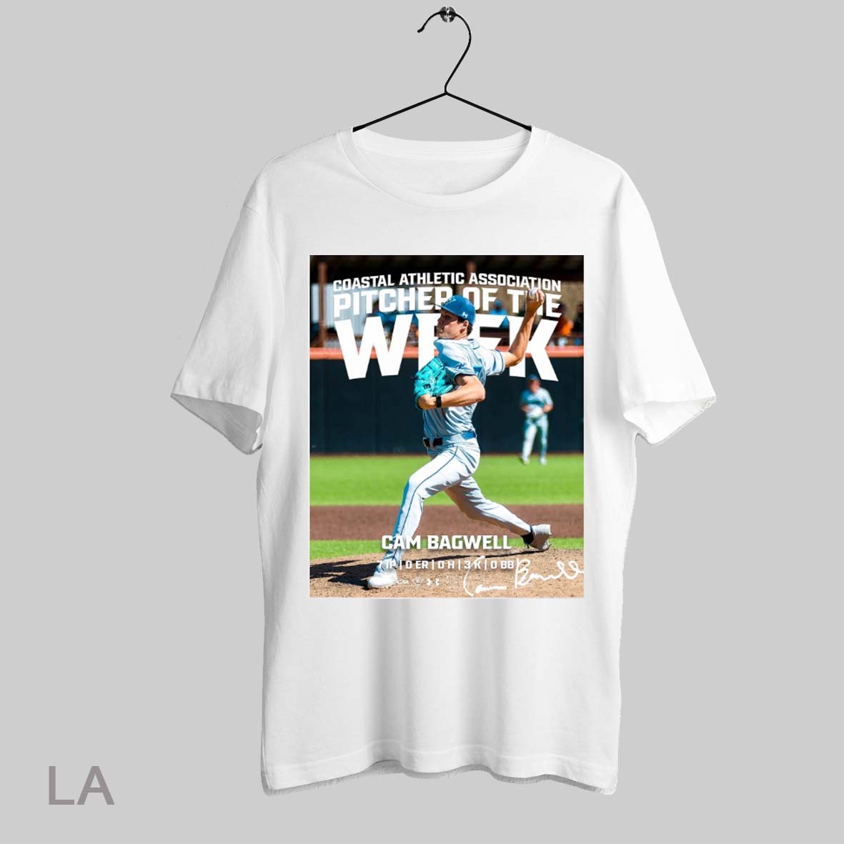 Top Uncw Baseball Coastal Athletic Association Pitcher Of The Week Cam Bagwell Signature Poster T Shirt Sweatshirt Hoodie Shirt