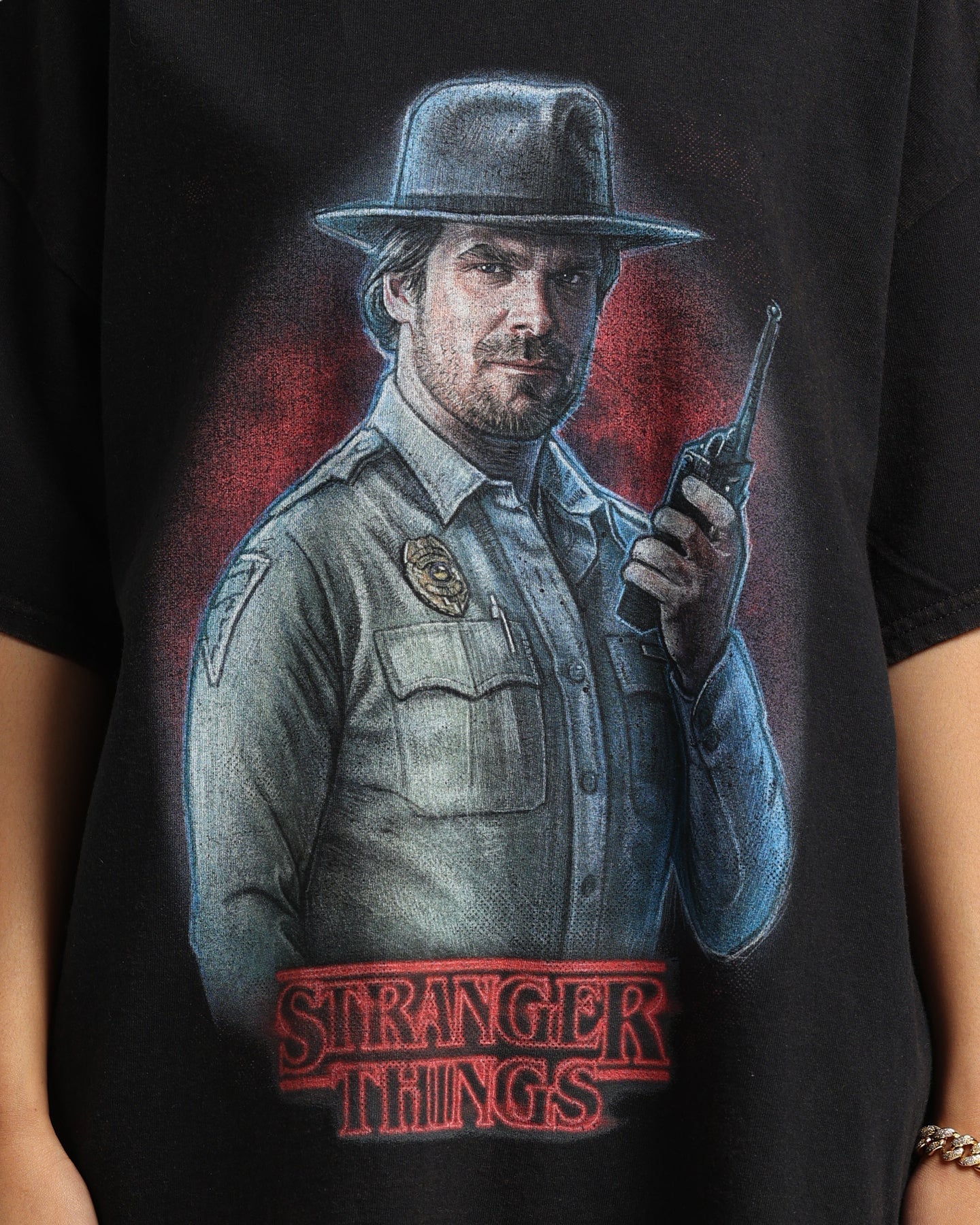 Goat Crew X Stranger Things Chief Hopper Vintage T-Shirt Black Wash Style001