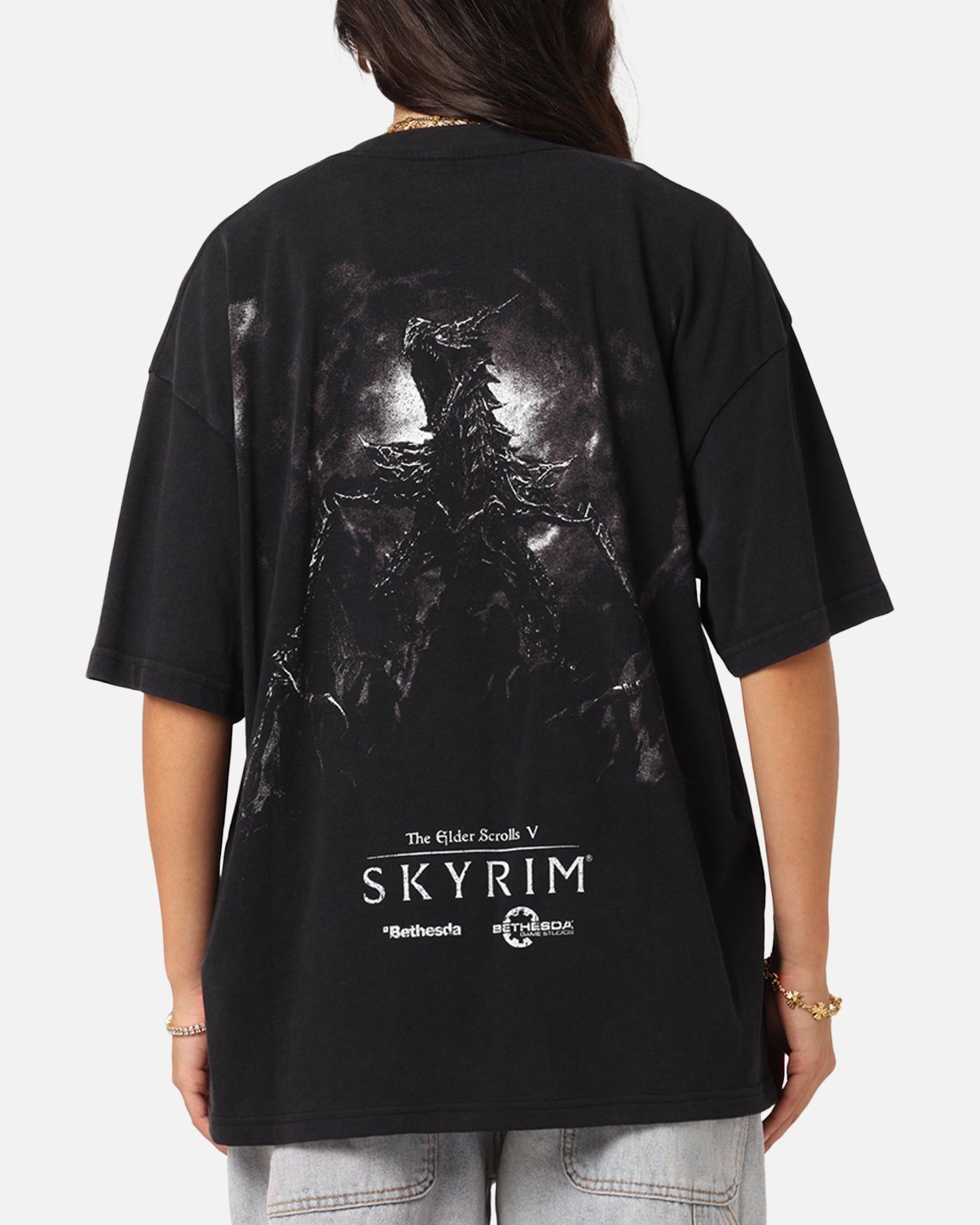 73 Studio X The Elder Scrolls V: Skyrim '11 Dragonborn Vintage T-Shirt Black Acidwash Style001
