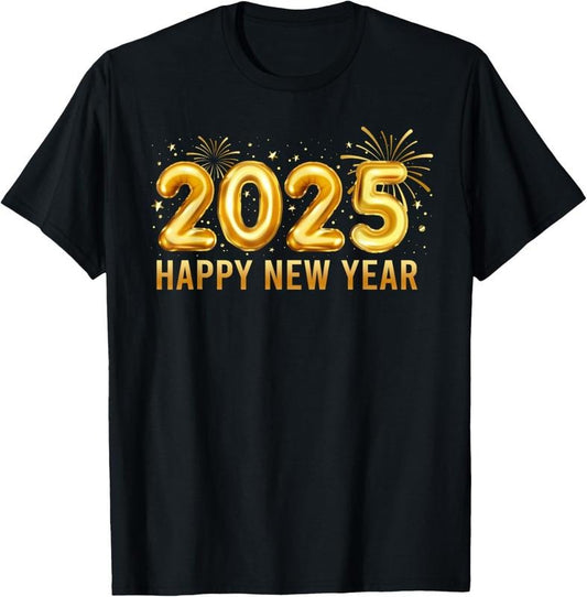 100% Cotton Happy New Year 2025 Eve Party Fireworks Funny Hello 2025 T-Shirt