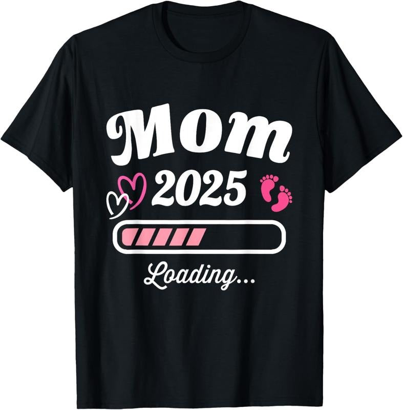 100% Cotton Mom loading 2025 for pregnancy announcement T-Shirt