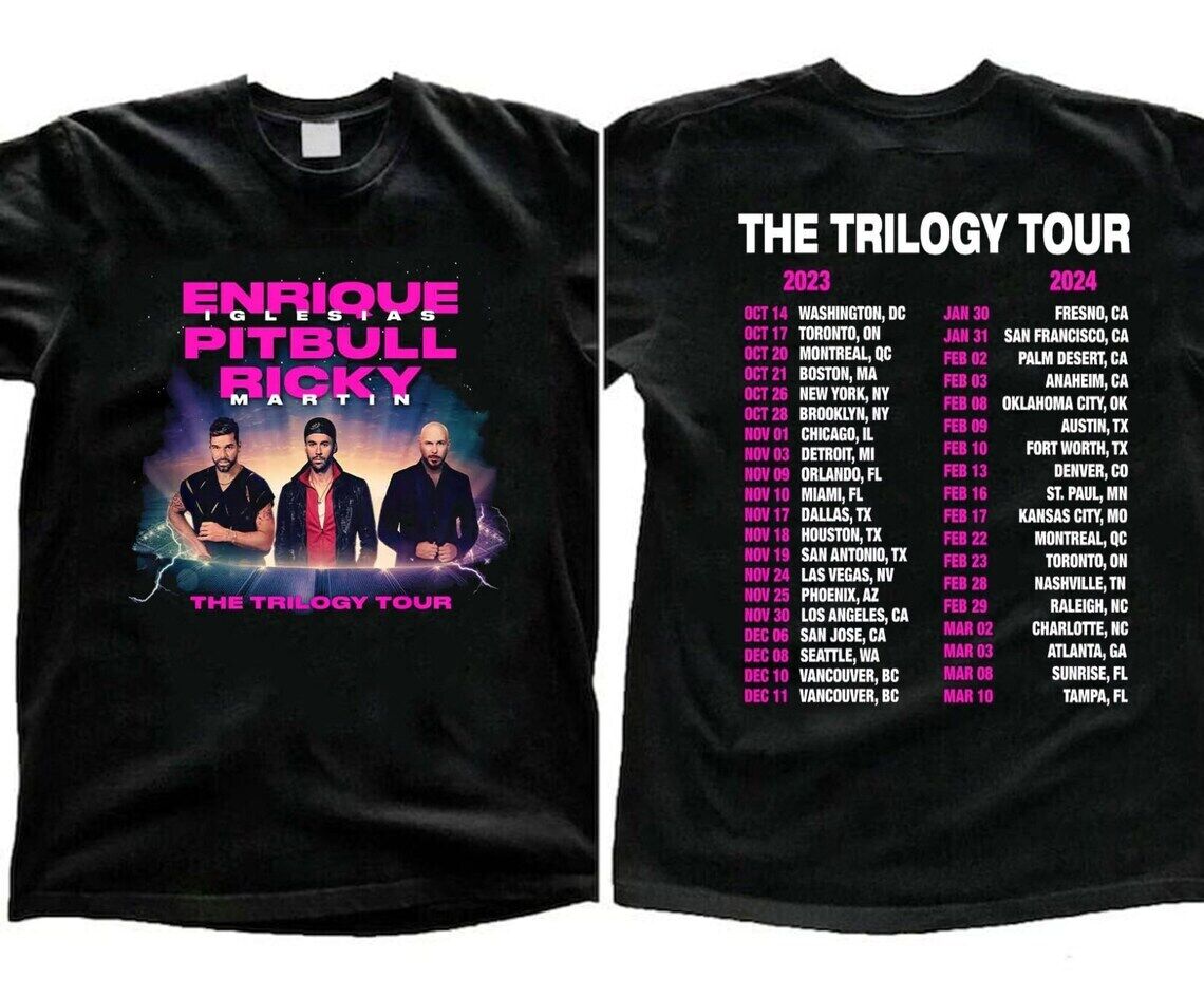 Enrique Iglesias Ricky Martin Pitbull Trilogy Tour 2023 2024 Concert Shirt Hoodie Sweatshirt | TeeSparky.com