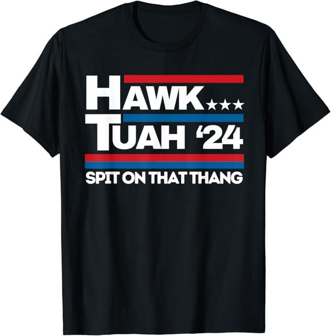 Adult Humor Shirts, Hawk Tuah 24 Spit On That Thang American Flag T-Shirt Cotton Menswear Casual Classic