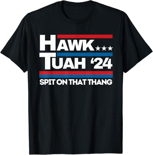 Adult Humor Shirts, Hawk Tuah 24 Spit On That Thang American Flag T-Shirt Cotton Menswear Casual Classic