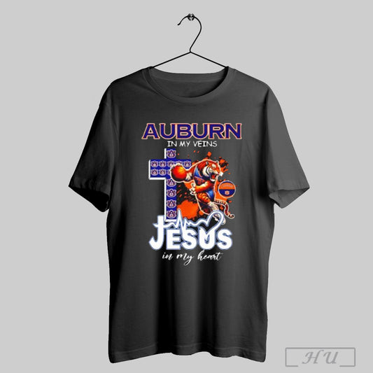 Auburn Tigers Basketball In My Veins Jesus In My Heart Mascot T Shirt Sweatshirt Poster
