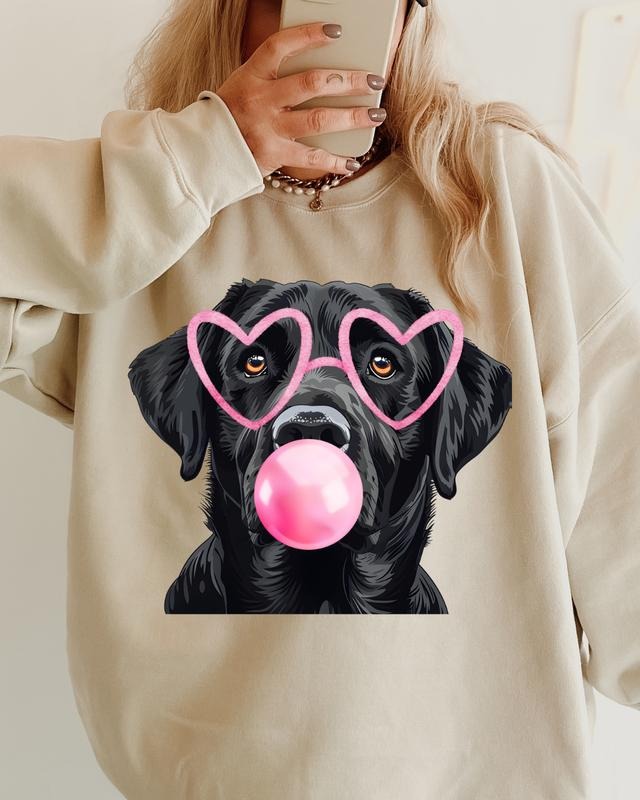 Black Lab Bubble Gum Dog Sweatshirt, Cute Dog mom Crewneck Shirt Hoodie | TeeSparky.com