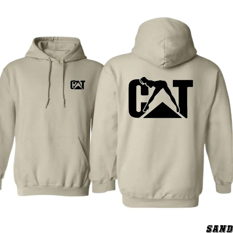 CAT Construction Hoodie - Unisex Heavy Machinery Enthusiasts Sweatshirt with Worker Silhouette