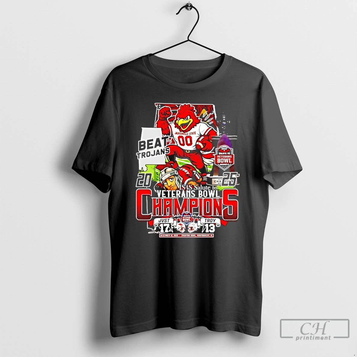 Classic Jacksonville State Beat Trojans 17 13 Is4s Salute Veterans Bowl Champions Mascot 2025 T-Shirts, Hoodie, Sweatshirt