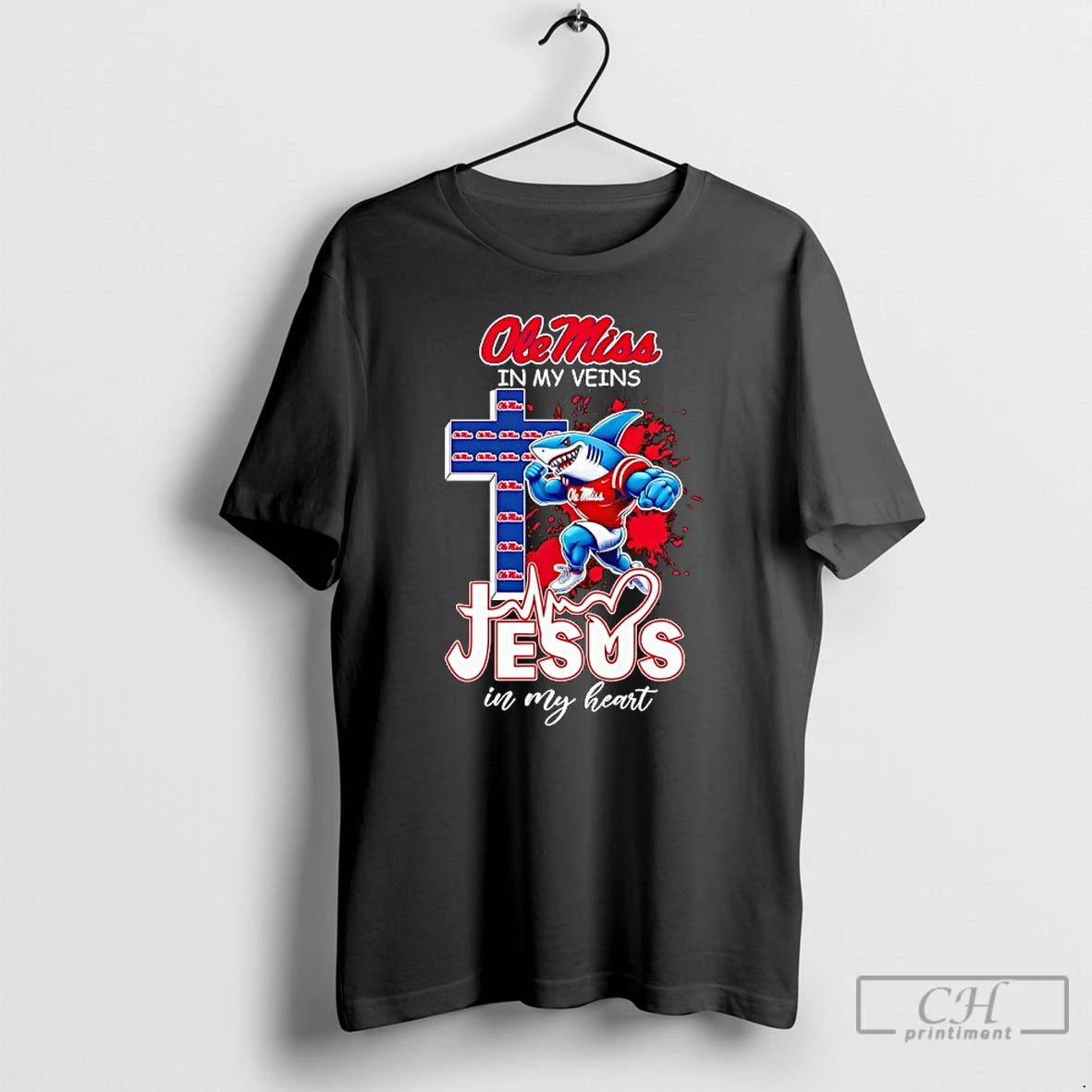 Classic Ole Miss Rebels In My Veins Ole Miss Jesus In My Heart Shark Mascot T-Shirts, Hoodie, Sweatshirt | TeeSparky.com