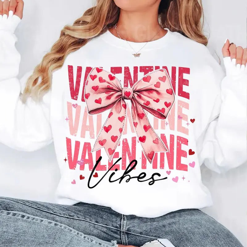 Coquette Valentine Crewneck Shirt - Vintage Brushstroke Sweatshirt - Cotton, Fabric