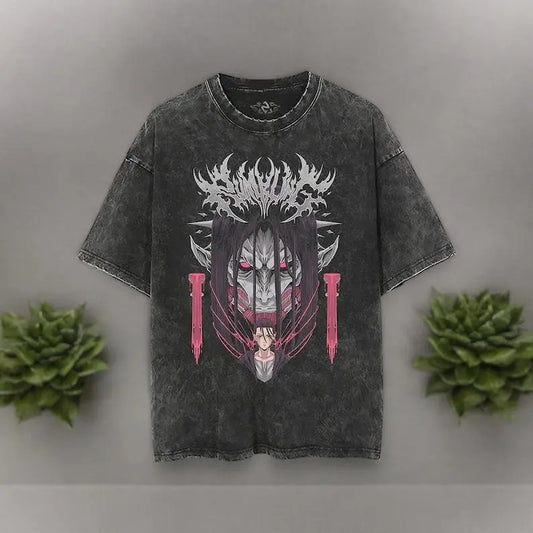 Eren Anime AOT Graphic T Shirt, Titan Anime Character Inspired Washed Shirt, Anime Manga Titan Vintage Men's Pump Cover T Shirt Classic Cotton