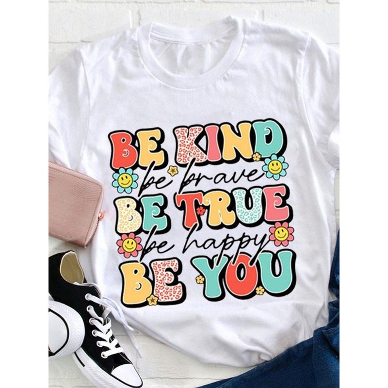 Women'S "Be Kind, Be Brave, Be True, Be Happy, Be You" Graphic Tee - Casual Round Neck T-Shirt with Colorful Lettering,...