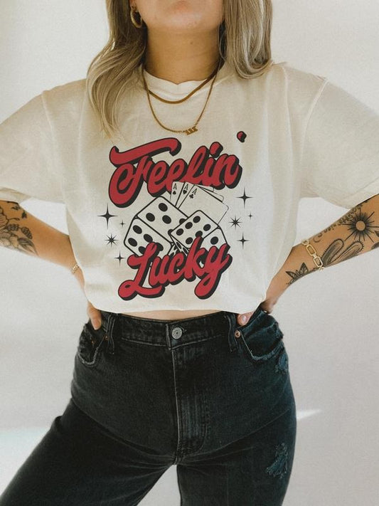 Feeling Lucky Las Vegas Tee - Trendy Women's graphic tee - Vintage Retro Graphic Tee