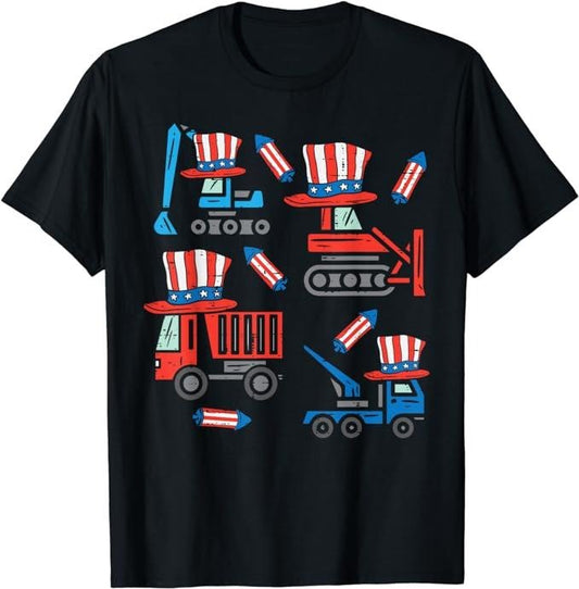 Funny 4th of July Shirts For Men, American Construction 4th Of July Fourth Toddler Boys T-Shirt Menswear Top Casual Cotton Basic Fashion