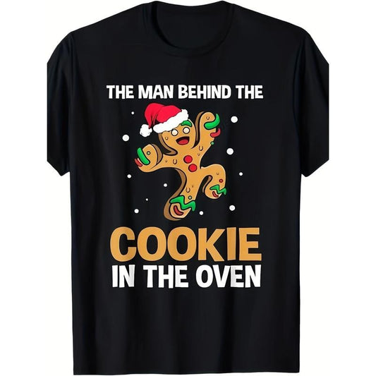 Funny Gingerbread Christmas Cookie Graphic T-Shirt, 100% Cotton, Casual Crew Neck, Short Sleeve, Slight Stretch, Knit Fabric, Regular Fit, for Men, All-Season made in usa
