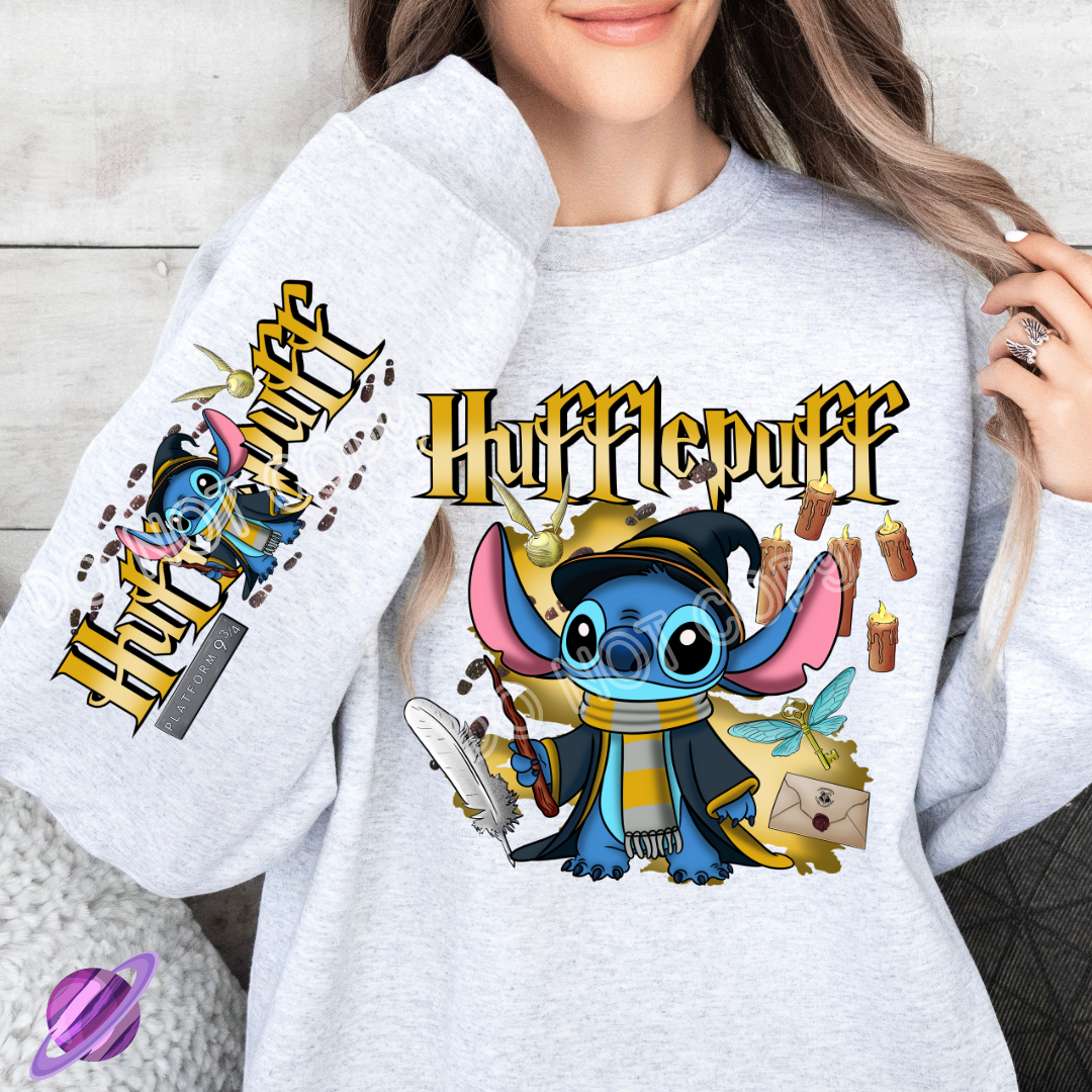 HUFF AND PUFF - ALIEN COSPLAY RUN - CREWNECK SWEATSHIRT  W/ SLEEVE PRINT T-Shirts, Hoodie | TeeSparky.com (Image 1)