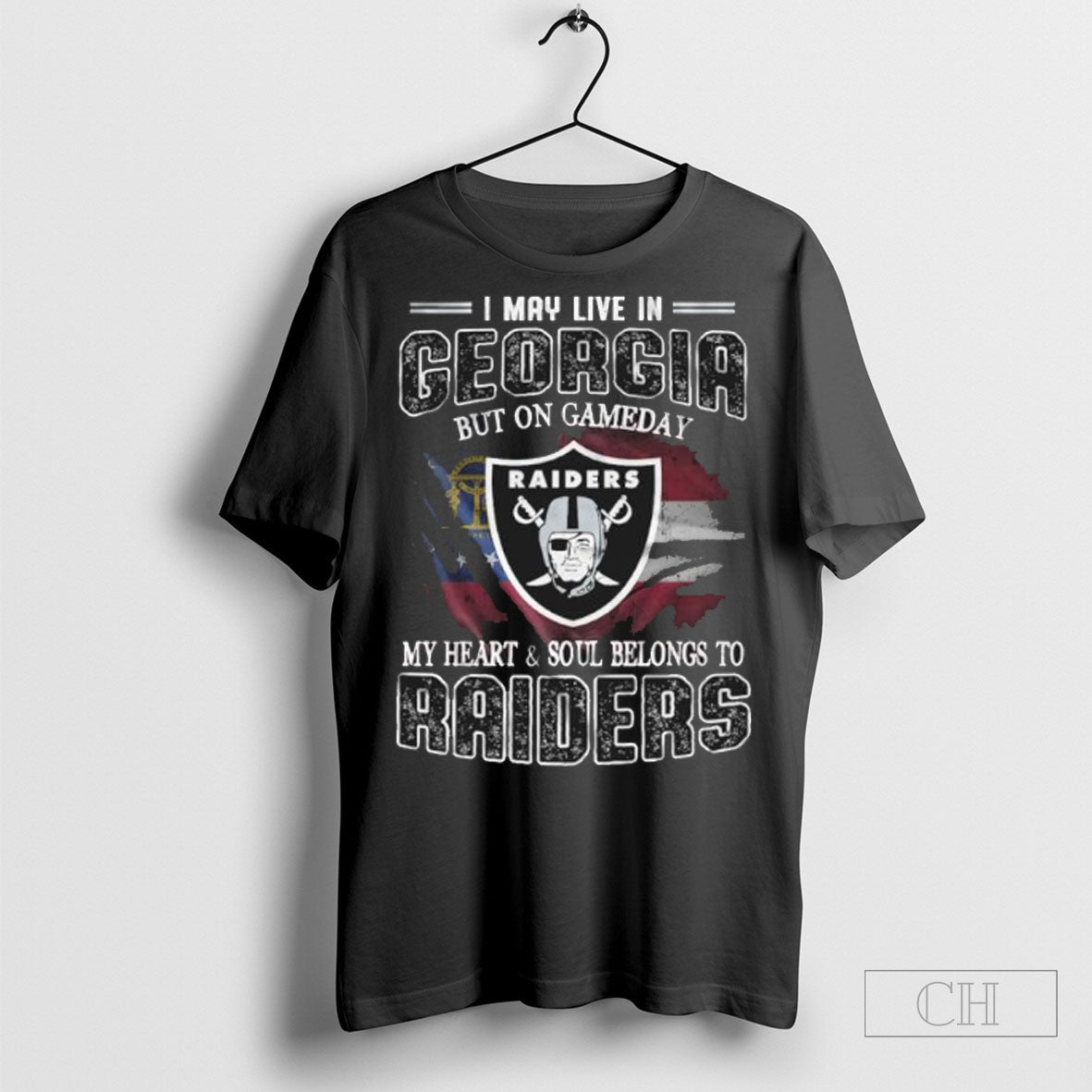 I May Live In Georgia But On Game Day My Heart And Soul Belongs To Las Vegas Raiders Shirt