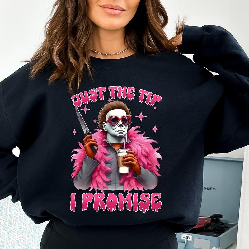 Just The Tip I Promise - Michael Myers Crewneck Sweatshirt, Spooky Season Sweatshirt, Funny Halloween Sweater, Horror Movie Shirt, Scary Movie Sweatshirt, Halloween Gift Shirt, Halloween Tee, Funny Gift For Her Womenswear Long Sleeve Tops skeleton shirt