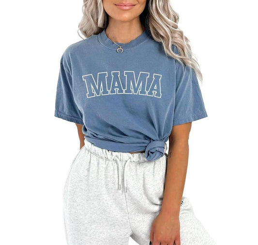 MAMA Short Sleeve Comfort Colors College Block Tee, Oversized Vintage T-Shirt, Crewneck Top For Women, Casual Short Sleeve Shirt, Womenswear Clothing