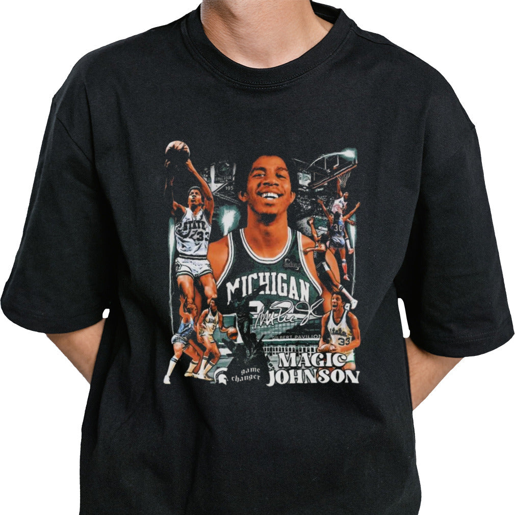 Magic Johnson Michigan State Basketball Player Signature Graphic T-shirt