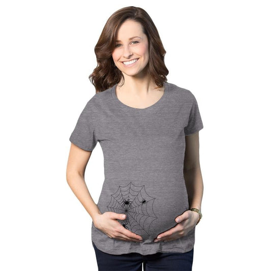 Maternity Spider Web Funny Graphic Announcement Pregnancy Tee Baby Bump T shirt Funny Graphic Maternity Tee Cute Pregnancy Tees With Plus Sizes Halloween Maternity T Shirt Funny Animal T Shirt Funny Dark Grey