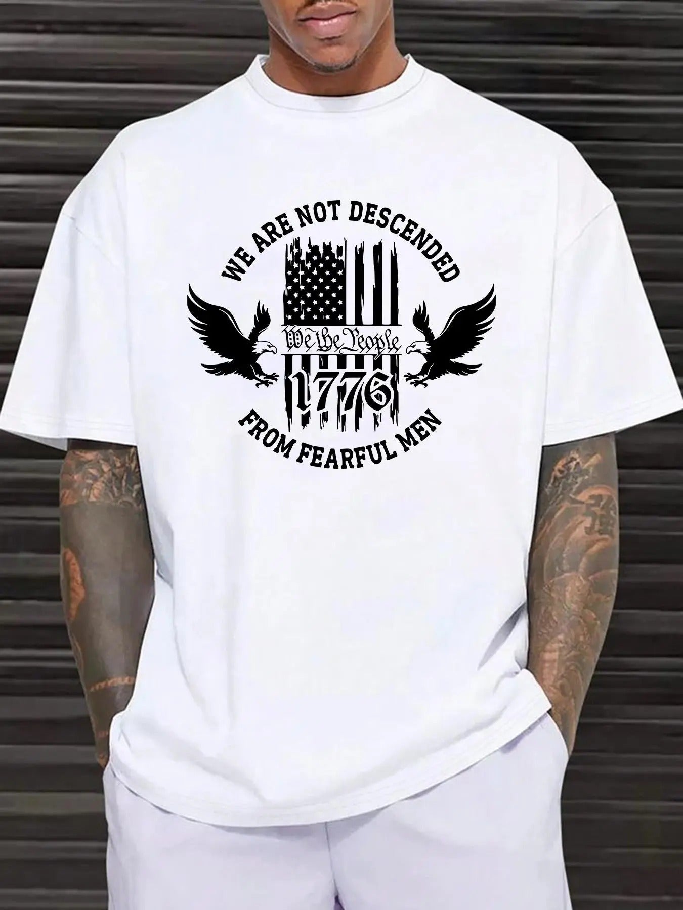 Men's "1776" & Flag Print Drop Shoulder Tee, Regular Fit Casual Eagle & Letter Print Round Neck T-shirt, Men's Top for...
