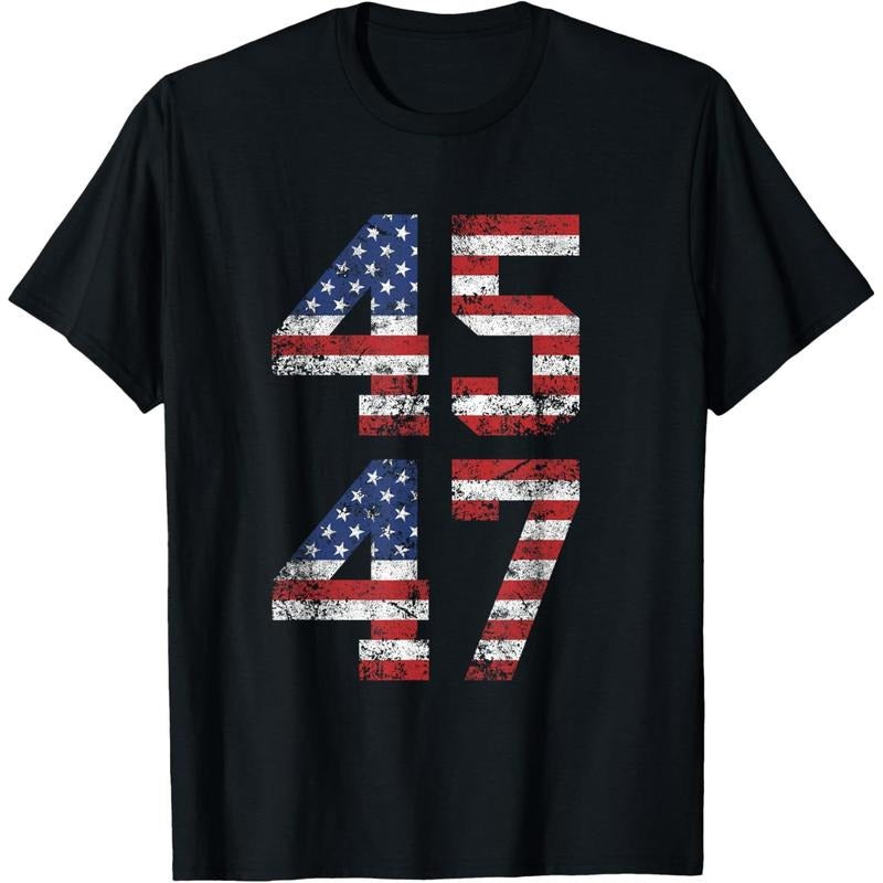Men's "45 47" Trump American Flag Graphic Print T-Shirt Short Sleeve Casual Tee Hoodie Sweatshirt | TeeSparky.com