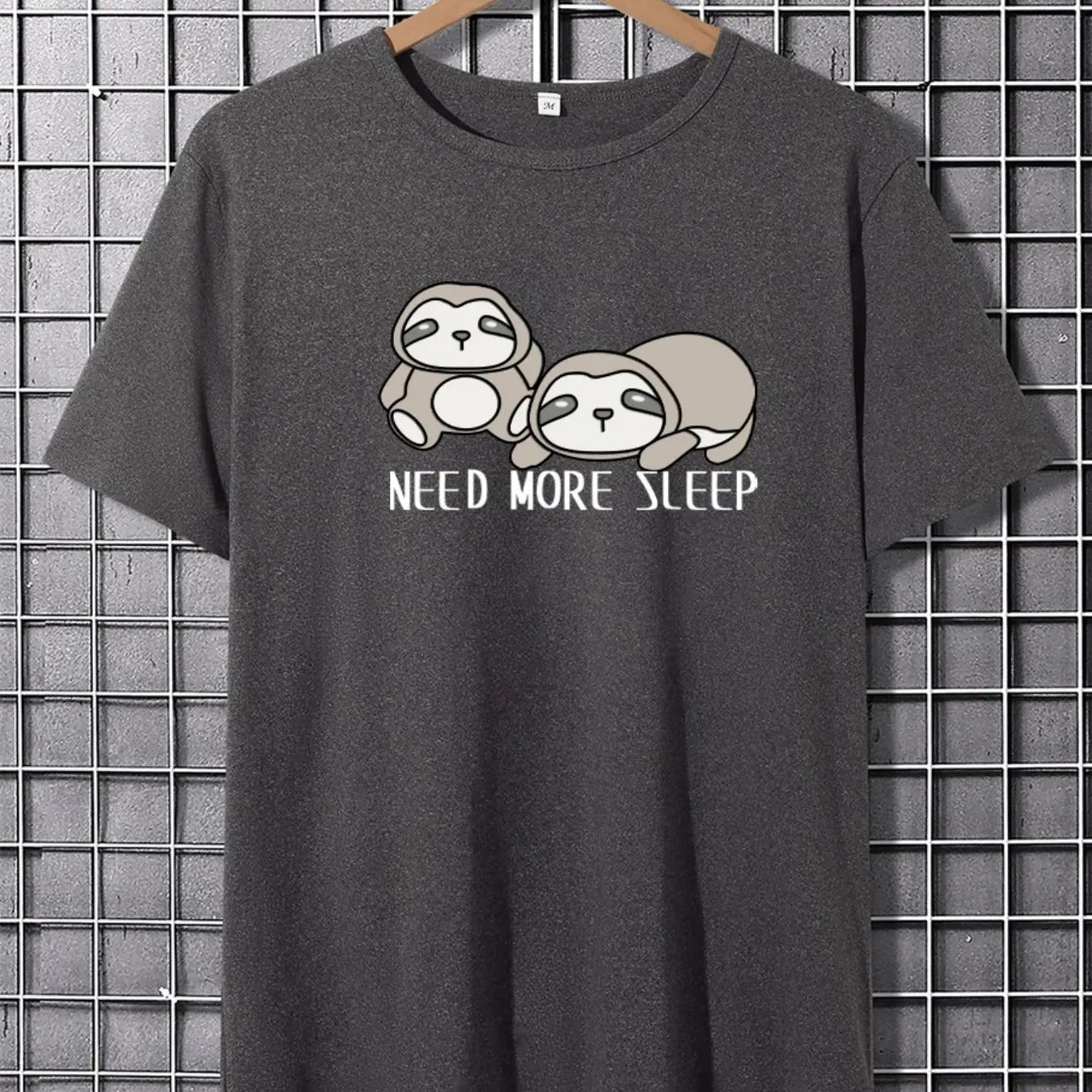 Men's Cartoon Sloth & Letter Print Sleep Tee, Regular Fit Casual Round Neck Short Sleeve T-shirt, Men's Sleepwear &...