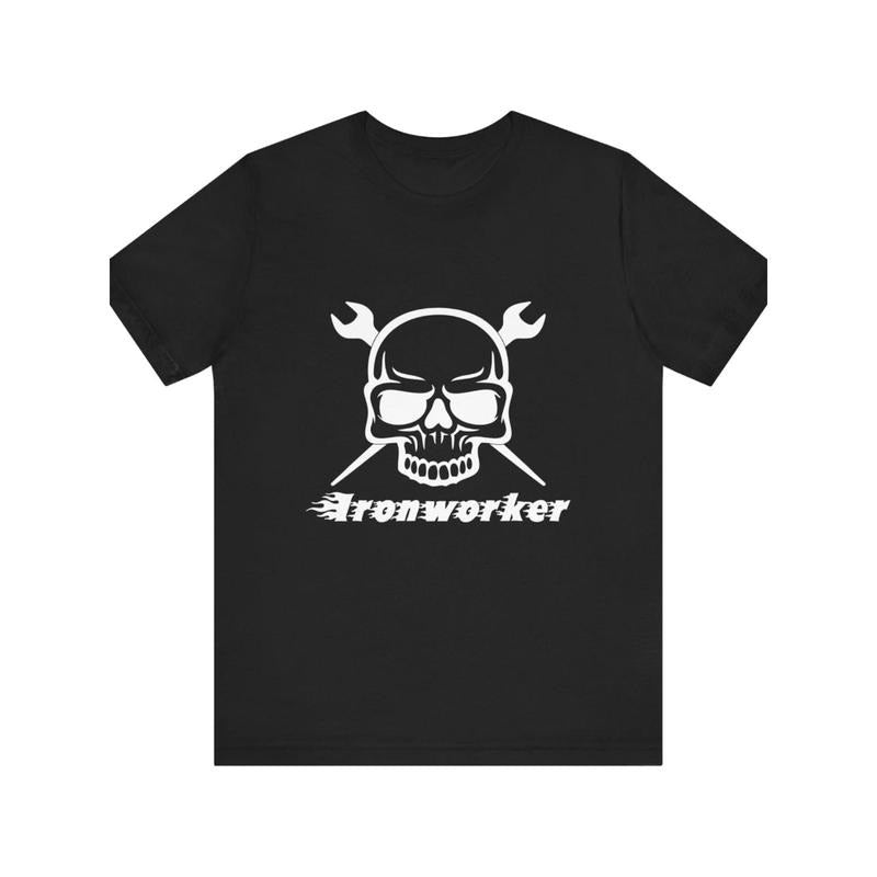 Men's Iron Worker Graphic Tee - Cotton Short Sleeve Shirt with White Skull & Tool Design, Comfortable Regular-Fit...
