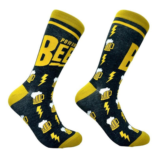 Men's Powered By Beer Socks Funny Drinking Partying Energy Joke Footwear Funny Graphic Socks Comfortable Fitted Spandex Cotton