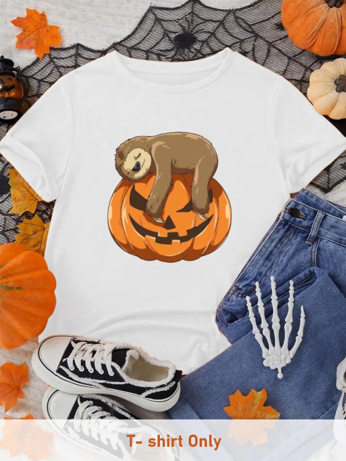Men's Regular Fit Sloth & Pumpkin Print Round Neck Tee, Casual Short Sleeve Crew Neck T-shirt for All Seasons, Fashion...