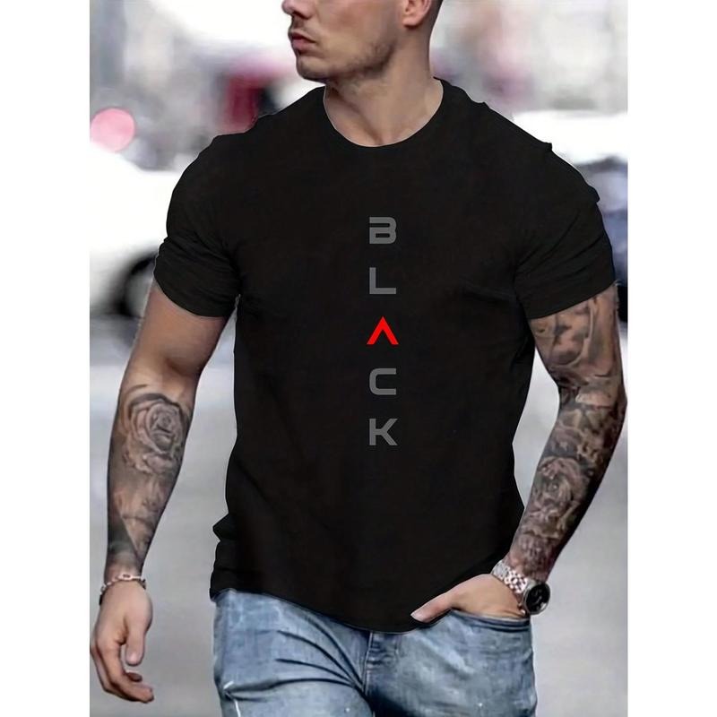 Men's Short Sleeve T-Shirt With Letter Print And Round Neckline Made in USA