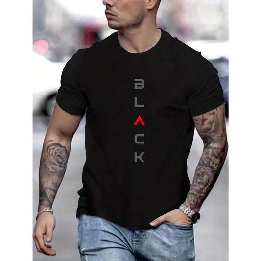 Men's Short Sleeve T-Shirt With Letter Print And Round Neckline Made in USA