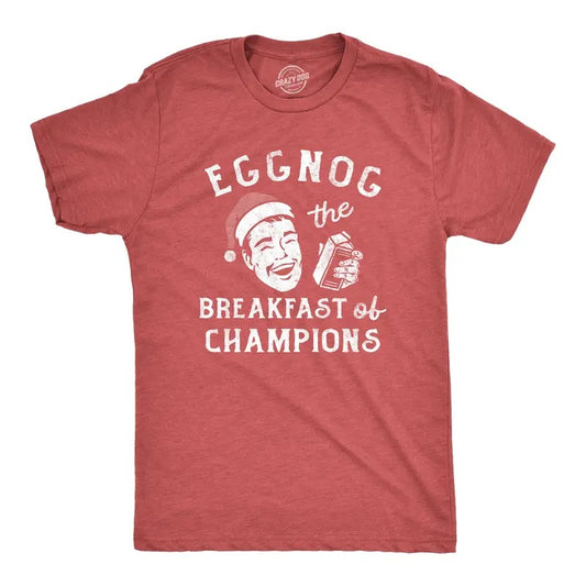 Mens Eggnog The Breakfast Of Champions T Shirt Funny Xmas Drinking Tee for Guys Mens Funny T Shirts Cool Tees Soft Stylish Casual Menswear Christmas Apparel for Men Funny Drinking Short Sleeve Novelty Red -