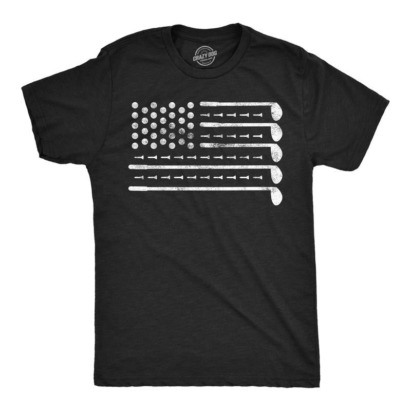 Mens Funny T Shirts Golf American Flag Awesome Fourth Of July Golfing Graphic Tee for Men Mens Funny T Shirts Cool Tees Soft Stylish Casual Menswear Patriotic Apparel for Men Funny Golf Short Sleeve Black -