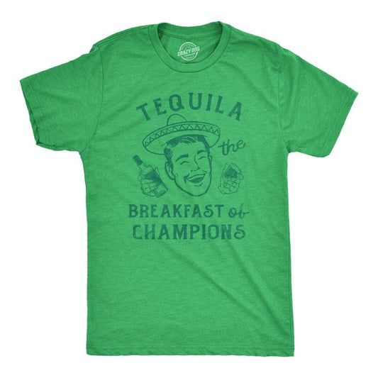 Mens Tequila The Breakfast Of Champions T Shirt Funny Liquor Drinking Partying Tee For Guys Mens Funny T Shirts Cool Tees Soft Stylish Casual Menswear Liquor Apparel for Men Funny Drinking Short Green -